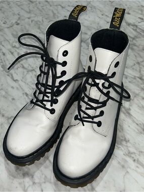 Doc martens White Lace-Up Combat Boots with Black Trim - Women's